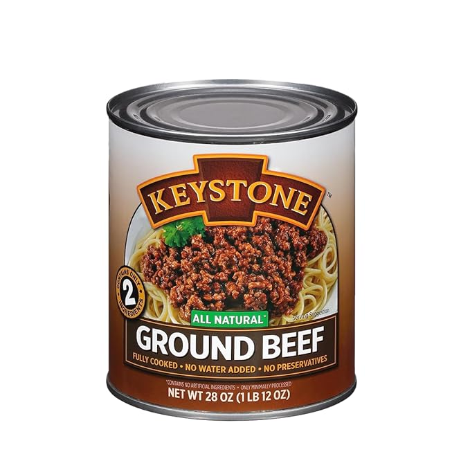Keystone Meats All Natural Heat and Serve Ground Beef 28 oz – Fully Cooked Canned Meat – Ready to