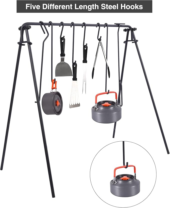 Lineslife Grill Swing Campfire Cooking Stand with Height Adjustable Iron Grill Grate, Collapsible