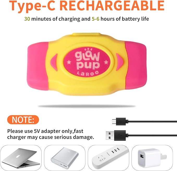 LaRoo LED Light Up Dog Collar, Type-C Rechargeable, Multi-Color Glowing Safety Pet Collar, Cuttable