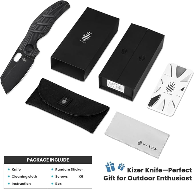 Kizer C01C Sheepdog Pocket Knife, 3.31" 154CM Blade EDC Camping Folding Knife with Black Micarta