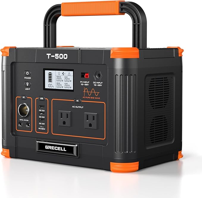 500W Portable Power Station, GRECELL Solar Generator 519Wh (Peak 1000W) Lithium Battery Power