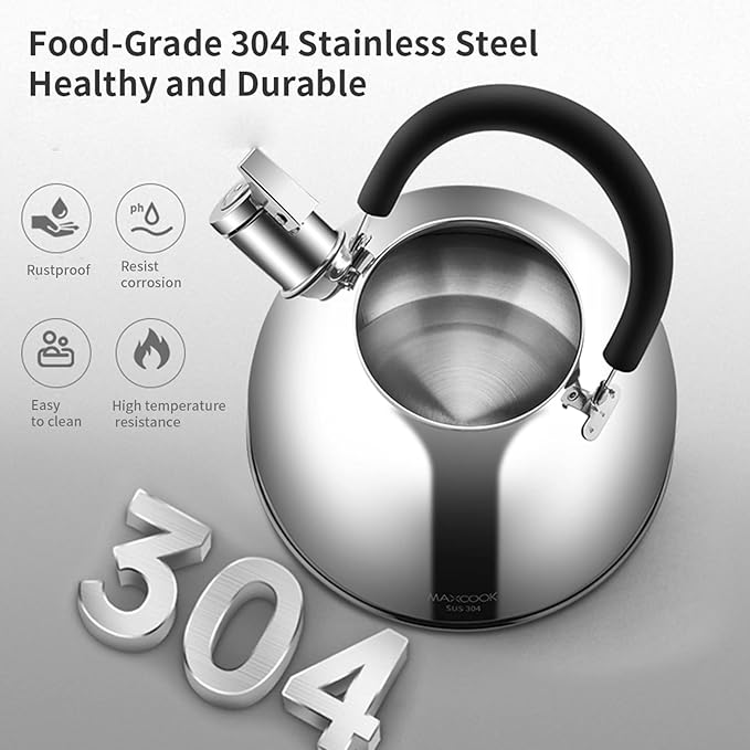 304 Stainless Steel Whistling Tea Kettle 2.1 Quart/2L, Suitable to Boiling Water & Tea on Induction