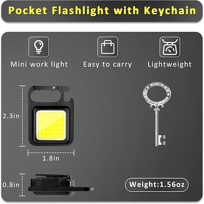 MAKDAK COB Rechargeable Keychain Flashlight 2Pack, High Lumen Super Bright LED Work Light with