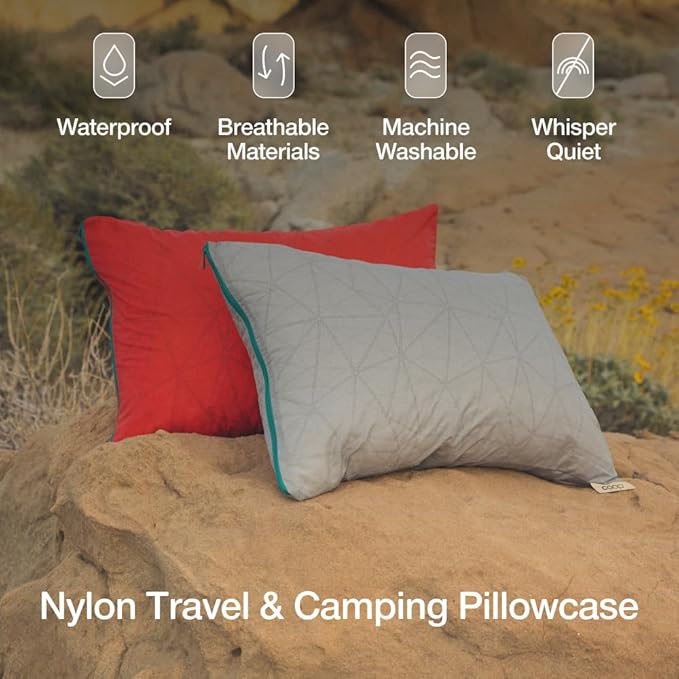 Coop Home Goods Original Adjustable Travel Pillow and Waterproof Pillow Protector Red Bundle with