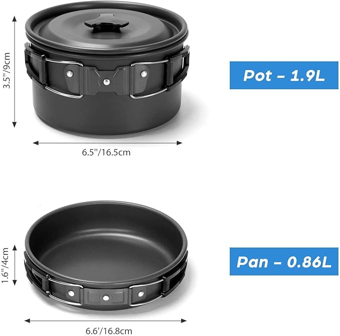 Peidesi 15pcs Camping Cookware Mess Kit,Portable Non-Stick Aluminum Alloy Cookware,Kettle Pot