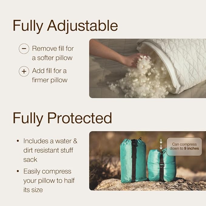 Coop Home Goods Original Travel and Camping Adjustable Pillow, Small Camping Pillow with