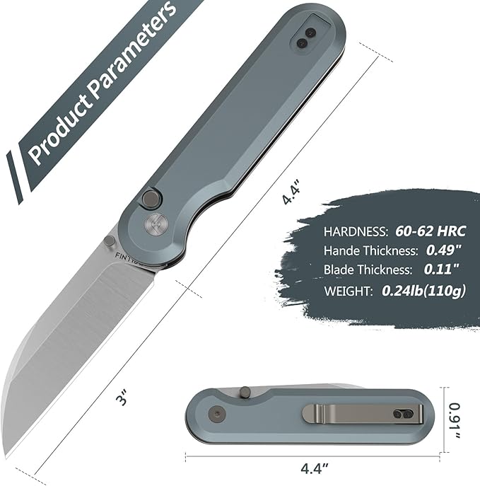 FINTISO Pocket Knife, 3" 14C28N Blade EDC Knife with Aluminum Alloy Handle, Folding Knife with