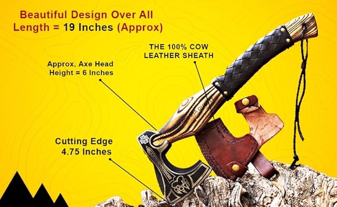 Custom Gift Forged Carbon Steel Viking Axe with Rose Wood Shaft, Viking Bearded Camping Axe &