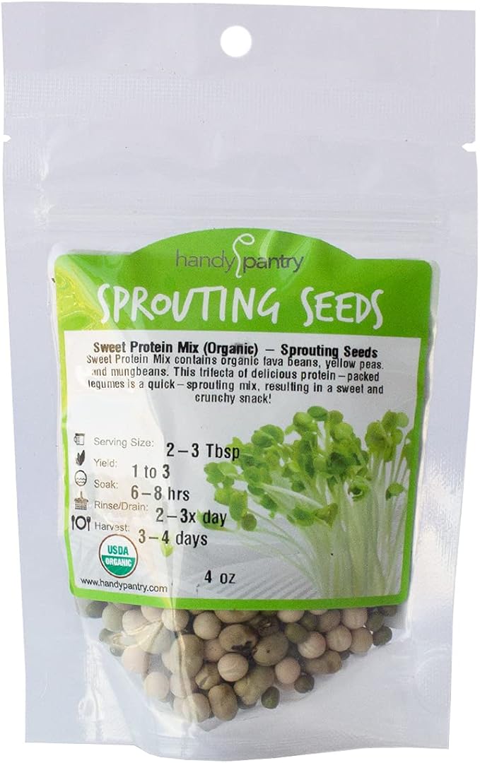 Organic Sprouting Seeds - Handy Pantry Sweet Protein Mix 4 oz. - Fava Bean, Mung Bean, & Yellow Pea
