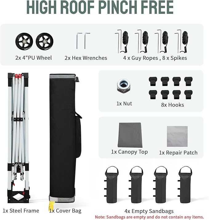 CROWN SHADES Pop Up Canopy Tent, 8x8 Commercial Canopy Tent with 4" Wheels, 4 Upgraded Weights