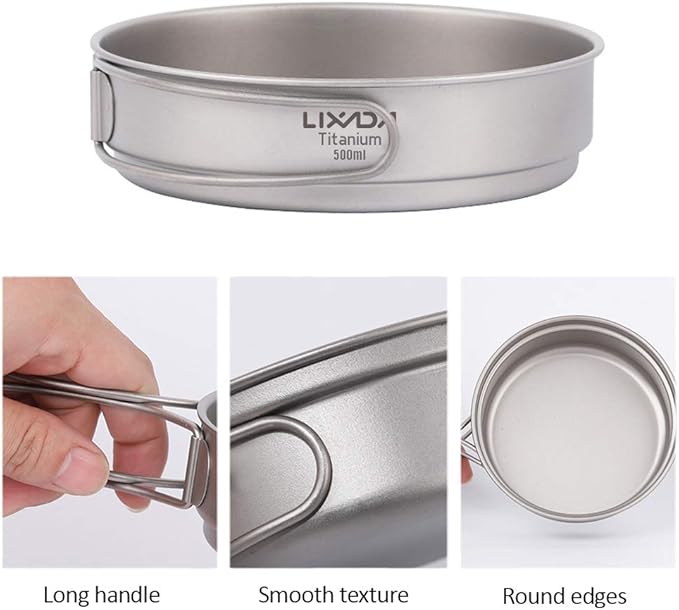 Lixada Lightweight Titanium Fry Pan Outdoor Single Person Camping Frying Pan Hiking Backpacking