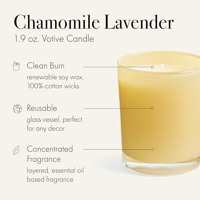 LAFCO New York Votive Candle, Chamomile Lavender - 1.9 oz - 20-Hour Burn Time - Reusable Glass