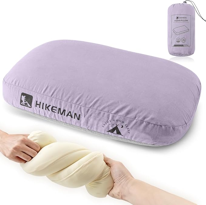 HIKEMAN Camping Memory Foam Pillow - Ultralight Travel Backpacking Ergonomic Pillow with Removable