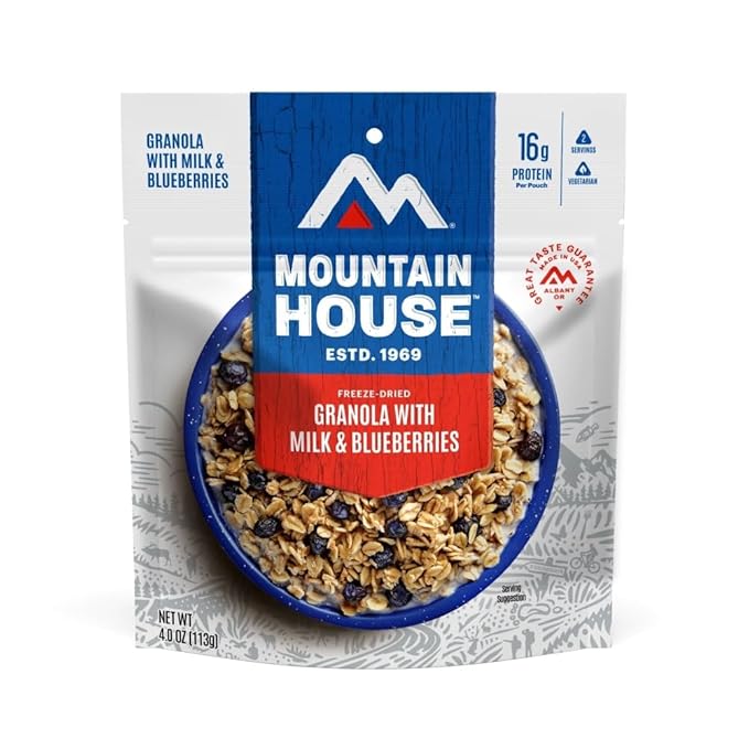 Mountain House Granola with Milk & Blueberries Freeze Dried Backpacking & Camping Food 6-Pack