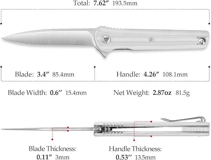 EDC Pocket Knife for Men,Folding Knives with Reversible Clip,Liner Lock 3.4'' Satin 14C28N Steel