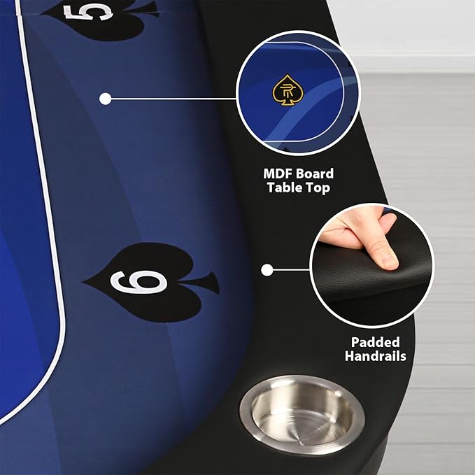 Upgrade Foldable Poker Table for 10 Players - Texas Holdem & Blackjack Board Game Table - Large