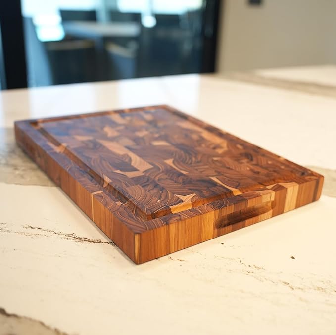 EcoDecors, FSC Teak End Grain Cutting Board 14x10, Compact Reversible Teakwood Cutting Board for
