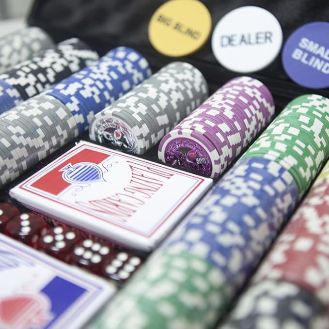 THUNDERBAY 500 Clay Composite Poker Chips Set with Aluminum Case, Two Decks of Playing Cards