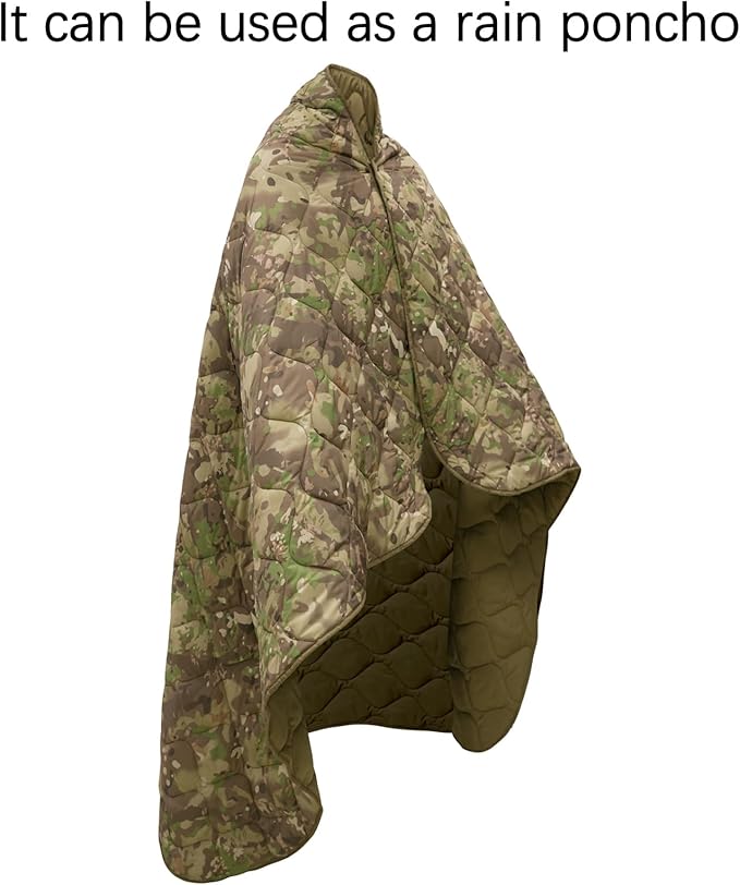 Poncho Liner Military Insulation Outdoor Camping Blanket for Travel, Beach, Grass, Picnic, Car
