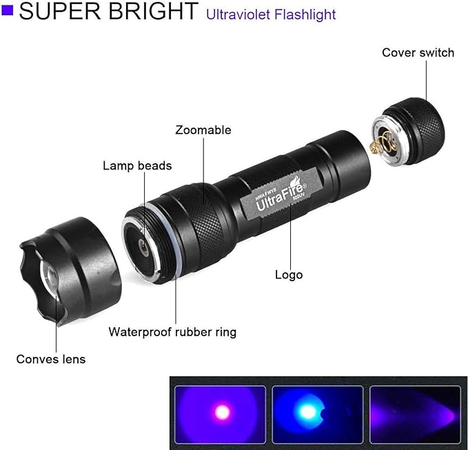 ULTRAFIRE Black Light UV Flashlight, Super Power UV 395-405 nm LED WF-502B Blacklight Flashlights