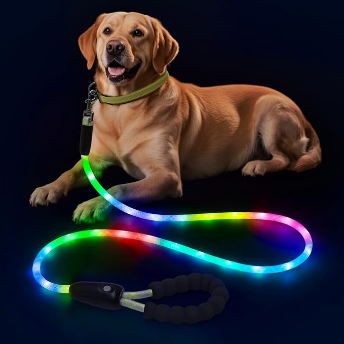 Colaseeme Light Up Dog Leash, LED Pet Leashes USB Rechargeable, Glow Safety Dogs Lights at Night