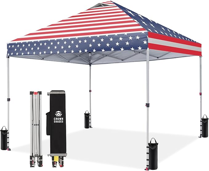 CROWN SHADES 10x10 Pop Up Canopy - Beach Tent with One Push Setup - Easy Outdoor Sun Shade for