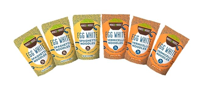 Miracle Noodle Egg White Pasta Variety Pack, 3.5 Oz (Pack of 6), Spaghetti, Vermicelli, Ready to