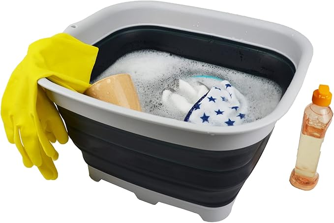 SAMMART 15L (3.9 Gallon) Collapsible Dishpan with Draining Plug - Foldable Washing Basin - Portable