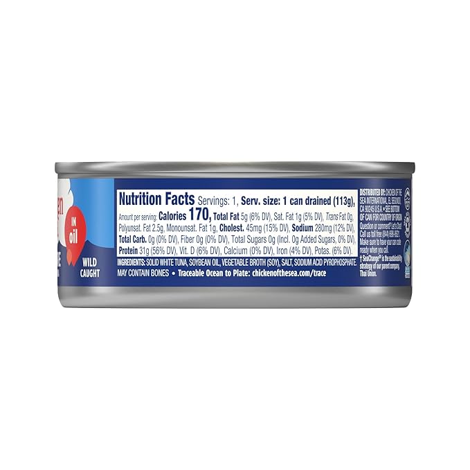 Chicken of the Sea Solid White Albacore Tuna in Oil, Wild Caught Tuna, 5-Ounce Can (Pack of 24)