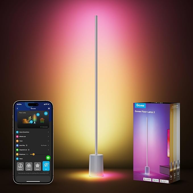 Govee Floor Lamp 2 with Matter, RGBIC, Warm Cool White LED, Alexa Compatible, 1725lm, Music Sync