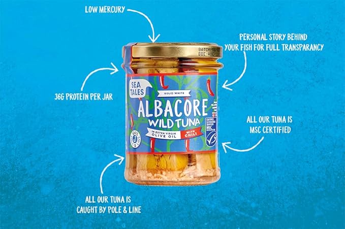 Sea Tales Albacore Fillets in Extra Virgin Olive Oil with Chili in Jar - 100% Pole & Line Wild