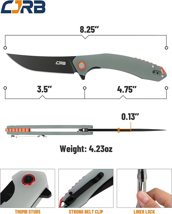 CJRB Folding Pocket Knife with AR-RPM9 Steel Blade and G10 Handle for Men Outdoor, Camping