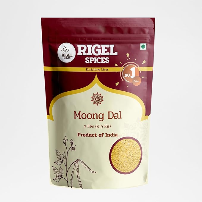 Rigel Spices Moong Dal 2 Lbs - Protein-Rich Yellow Mung Beans - Quick-Cooking Nutrient-Packed