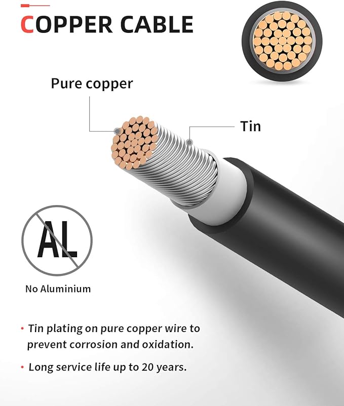 BougeRV 60 Feet 10AWG Solar Extension Cable with Female and Male Connector with Extra Pair of