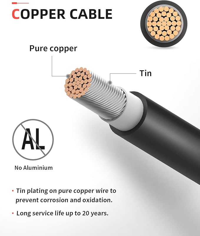 BougeRV 50 Feet 10AWG Solar Extension Cable with Female and Male Connector with Extra Pair of