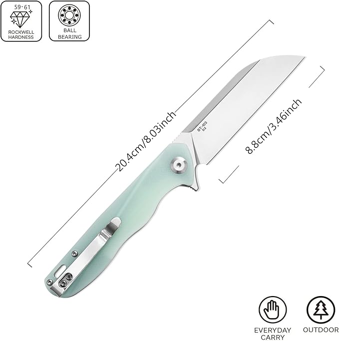 Sitivien ST103 Folding Knife, D2 Steel Blade+G10 Handle Pocket Knife, EDC Tool Knife for Outdoor