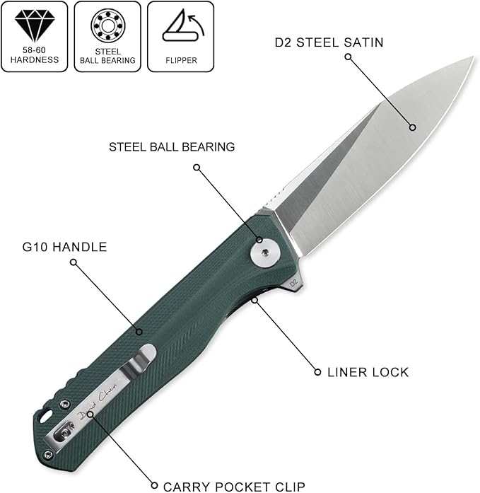 Petrified fish G10 handle D2 steel blade 2CR13 liner ball bearing flipper folding knife camping