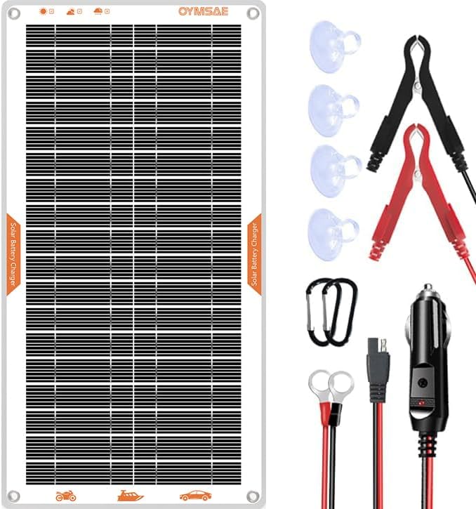 OYMSAE White 10W Solar Car Battery Charger Portable 12V Trickle Battery Charger & Maintainer