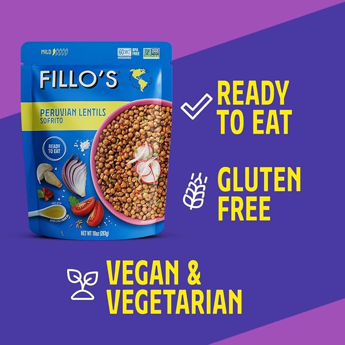 Fillo's Peruvian Lentils - Ready to Eat Lentils, Gluten-Free, Preservative-Free, Microwavable