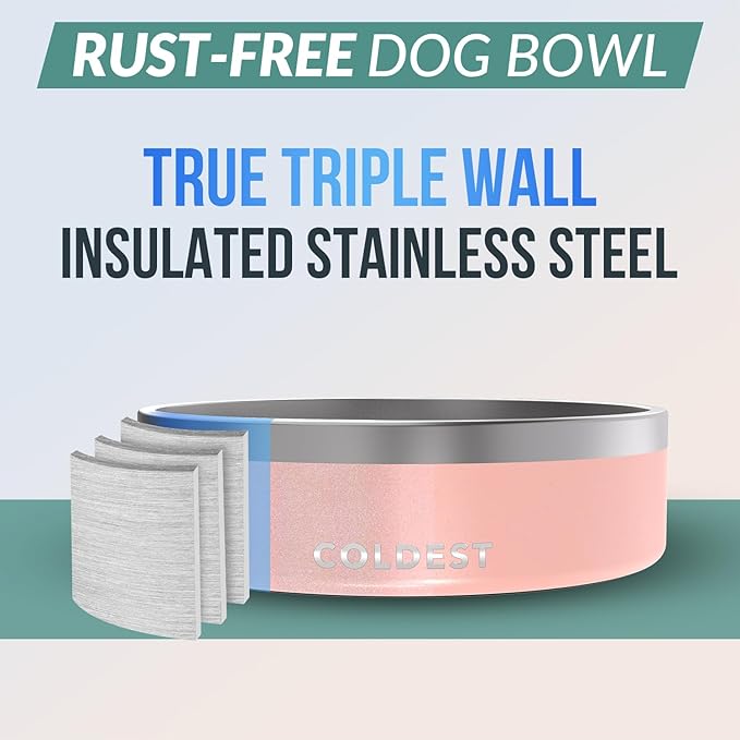 Coldest Dog Bowl - Anti Rust Metal, Non Slip, 3 Layers Insulated Stainless Steel Dog Bowls - Spill