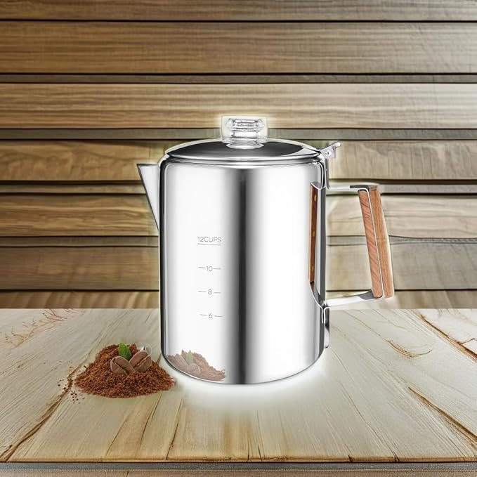 MEREZA Camping Percolator Coffee Pot 12 Cup Stove Top Coffee Percolator Non Electric Coffee Maker