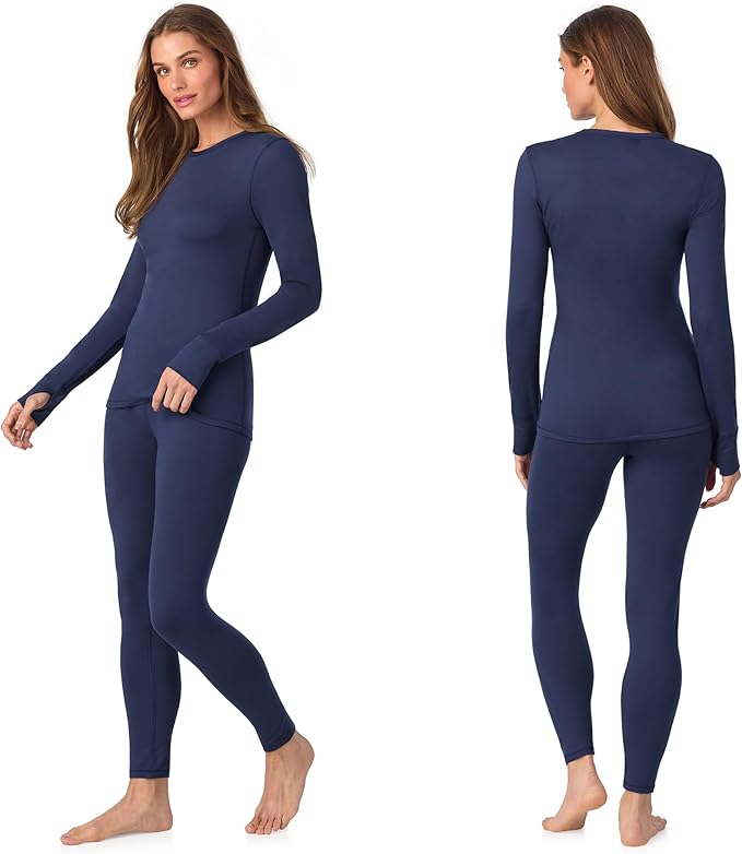 Cuddl Duds Womens Fleece Lined Thermal Base Layer Set – Long Sleeve Shirt & Leggings for Cold