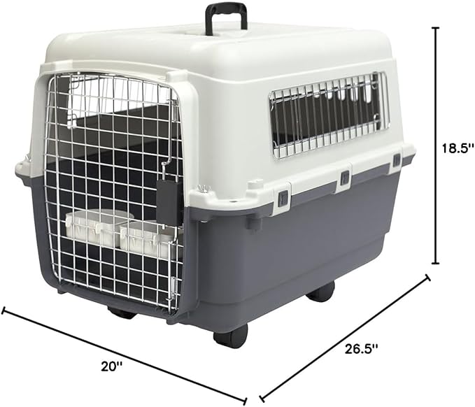 SportPet Designs Plastic Kennels Rolling Plastic Wire Door Travel Dog Crate - Medium, Gray