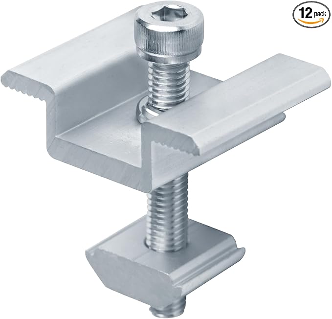 12 Pack Solar Panel Mid Clamps, PV Panel Bracket, Aluminum Support Mounting Kit for 5/8" - 1-7/8"