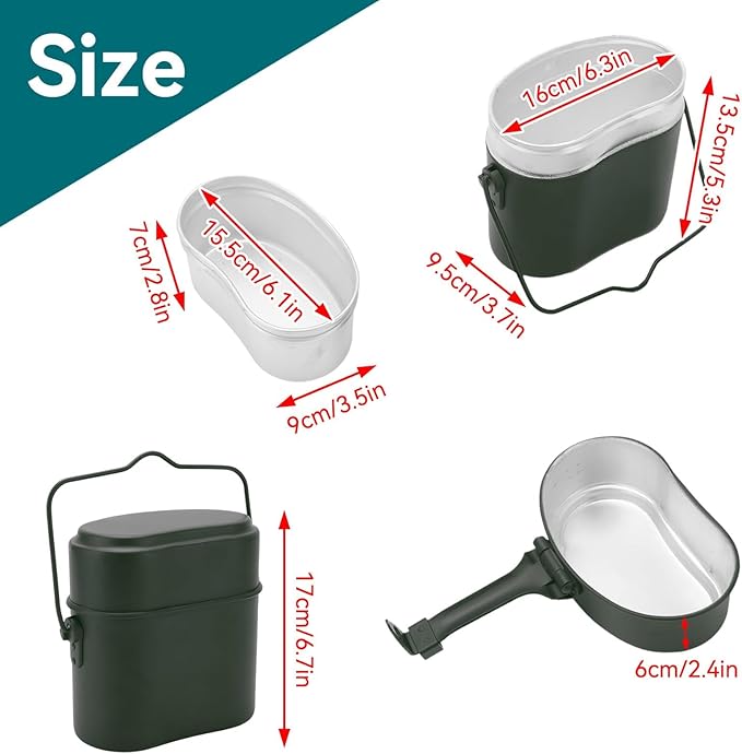 Military Mess Tin, Aluminium 180??Temperature Resistant Military Lunch Box Cookware Mess Kit Pots