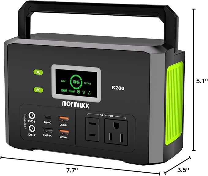 Portable Power Station 200W (400W Peak),118Wh solar power station with 110V/200W AC Outlet,32000mAh