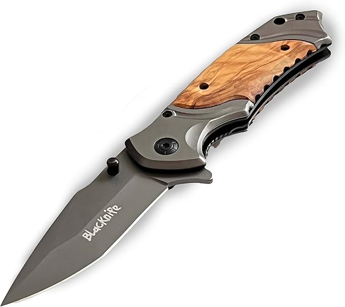 BlacKnife Pocket Knife For Men, Folding Pocket Knife with Wooden Handle and Clip – Ideal Knife for