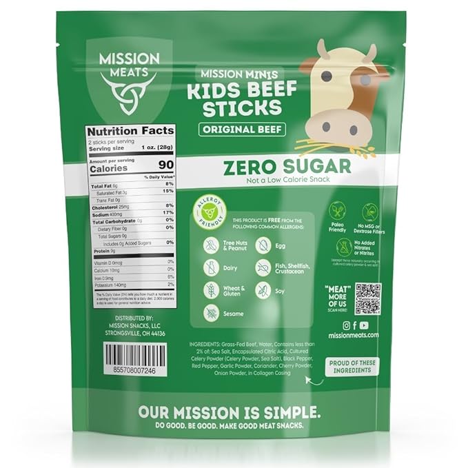 Mission Meats Kids Beef Sticks ??100% Grass Fed & Pasture Raised, Healthy Snacks for Kids, Sugar