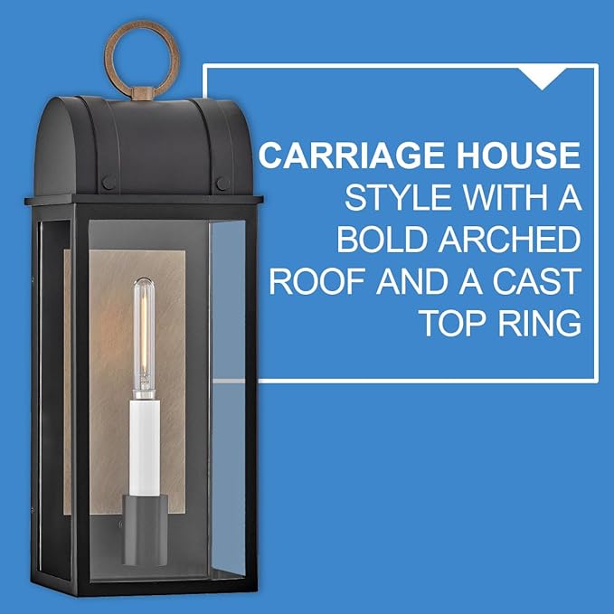 Hinkley Campbell Medium Wall Mount Outdoor Lantern - Clear Glass, Aluminum - Black Finish and