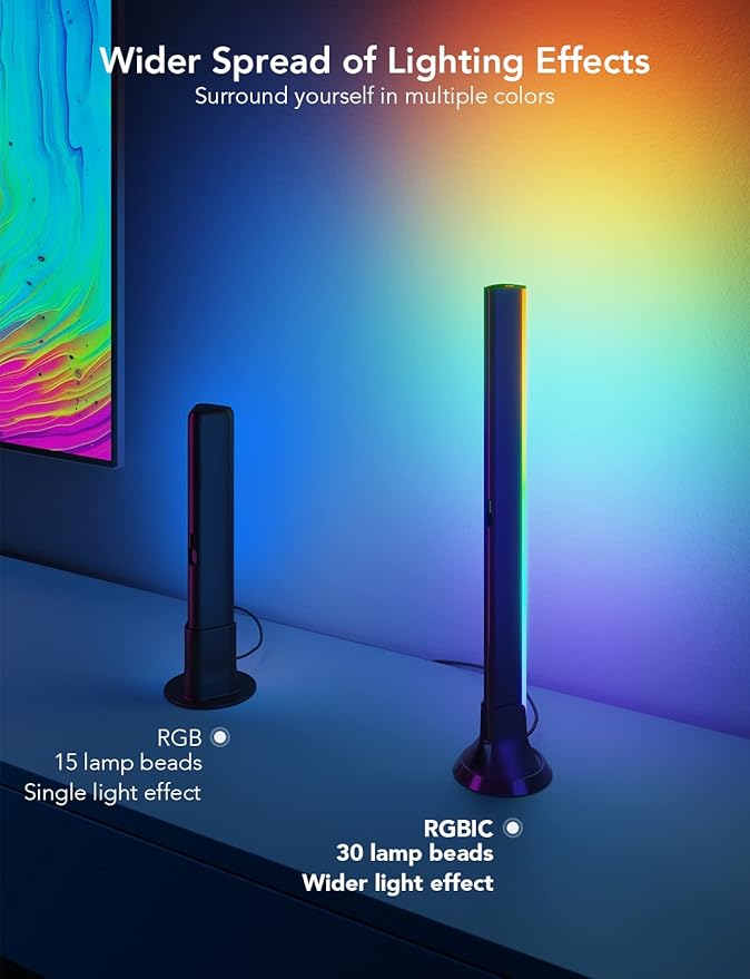 Govee RGBIC Light Bars, 15 Inches WiFi TV Backlight Suitable for 45-70 inch TVs, Smart Light Bars
